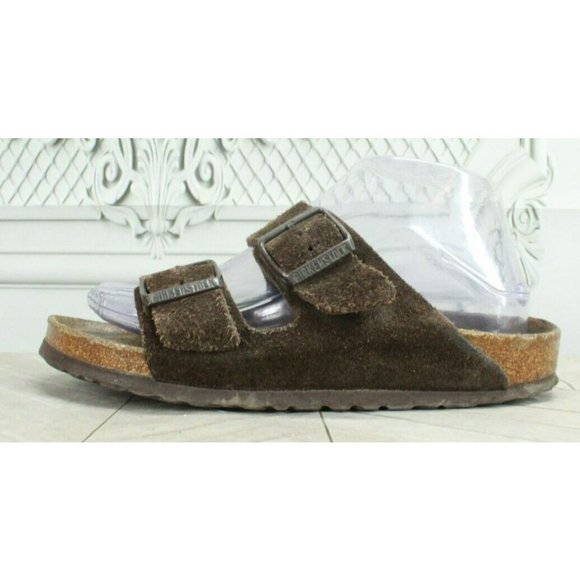 Birkenstock Shoes - Birkenstock Arizona Brown Suede Double-Strap Slide Sandals Size 38 US 7